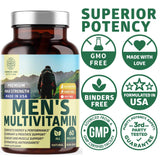 Number One Nutrition N1N Premium Men's Daily Multivitamin Multimineral Supplement [Gluten Free, Non-GMO], Vitamins A C E D B1 B2 B3 B5 B6 B12, Magnesium, Biotin, Sprulina, and Zinc, 60 Veg Caps