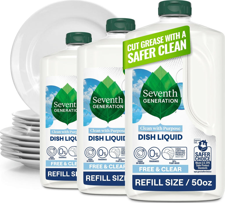 Seventh Generation Dish Soap Refill, Free & Clear, 50 oz, Pack of 3