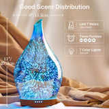 Porseme Essential Oil Diffuser 280ml Aromatherapy Ultrasonic Oil Diffusers 3D Glass Cool Mist Humidifier, Air Refresh Auto Shut-Off, Timer Setting, BPA Free for Home Hotel Yoga Leisure SPA Gift