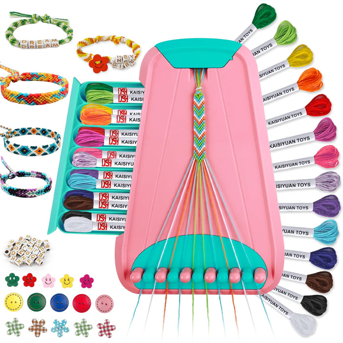 Arts and Crafts for Kids Ages 8-12,Friendship Bracelet Making Kit for Girl,Kids Jewelry Making Kit with 28 Pre-Cut Threads,Christmas Birthday Gifts for Ages 6 7 8 9 10 11 12 Year Old Pink/Cyan