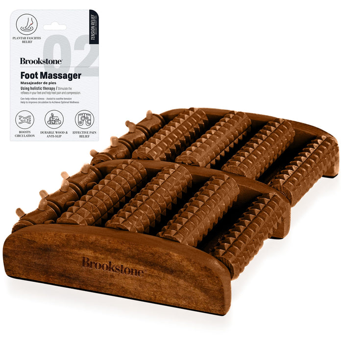 Brookstone Foot Roller Massager for Plantar Fasciitis Relief – Wood Foot Massage Tool – Stimulate Foot Reflexes, Relieve Stress, and Soothe Tension - Wooden Rolling Massager (Walnut)