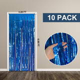 10 Pack Foil Curtain Backdrop Blue Metallic Tinsel Foil Fringe Curtains Photo Booth Props for Birthday Wedding Engagement Baby Shower Bachelorette Christmas Holiday Celebration Party Decorations