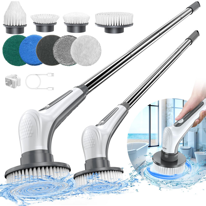 Electric Spin Scrubber, 10 in 1 Airpher Cordless Cleaning Brush IPX8 with 9 Replaceable Brush Heads and 4 Tier Removable Handle, Power Shower Scrubber for Bathroom, Tub, Tile, Floor, Kitchen, Window