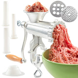 CUNINA PRO Meat Grinder with Tabletop Clamp & 2 Cutting Disks, Cast Iron Heavy Duty Sausage Maker and Manual Meat Mincer - Make Homemade Burger Patties, Ground Beef and More, Portable and Easy to Use