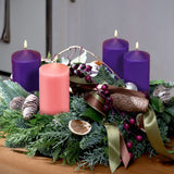 4 Pcs Christmas Advent Pillar Candle Unscented Dome Top Pink Purple Candles Long Lasting Slow Burning Church Candles Hand Poured Wax Candles for Holiday Gifting, 3 x 8 Inch