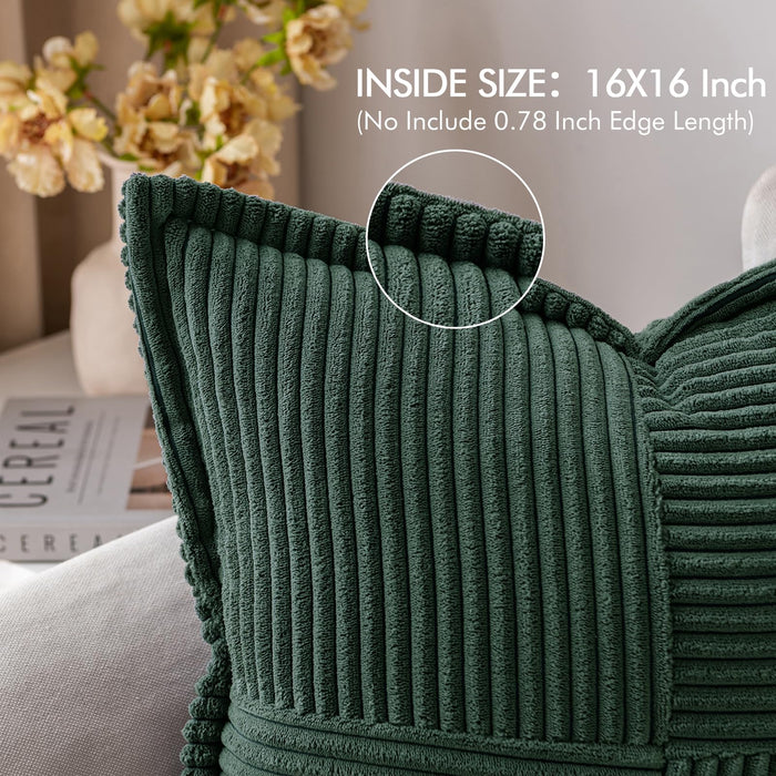 MIULEE Dark Green Corduroy Pillow Covers with Splicing Set of 2 Super Soft Boho Striped Christmas Pillow Covers Broadside Decorative Textured Throw Pillows for Couch Cushion Livingroom 16x16 inch