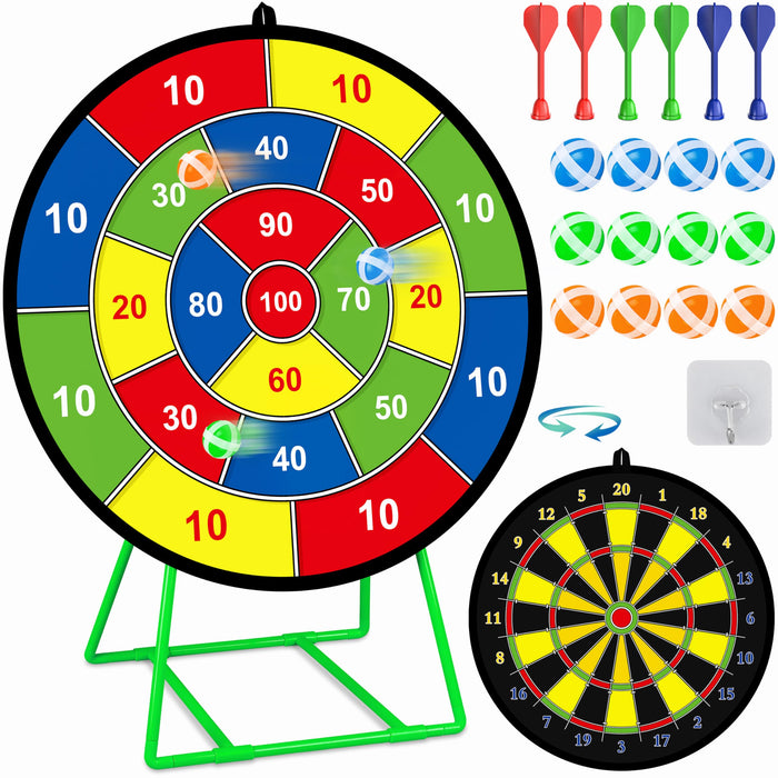 Large Dart Board for Kids with Stand, Double Sided Kids Dart Board with 12 Sticky Balls and Darts,Family Party Party Supplies for Kids, Gift for Boys Toddlers 3 4 5 6 7+ Year Old Birthday Christmas