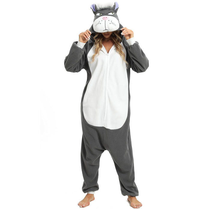 NAITOKE Adult Animal Onesie Halloween Costume Cosplay One-Piece Pajamas Women Man Teens Grey