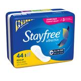 STAYFREE Ultra Thin Regular Pads For Women, Wingless, Reliable Protection and Absorbency of Feminine Moisture, Leaks and Periods, 44 count