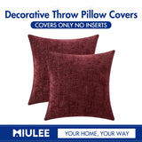 MIULEE Pack of 2 Christmas Wine Red Couch Throw Pillow Covers 18x18 Inch Soft Chenille Pillow Covers for Sofa Living Room Solid Dyed Pillow Cases