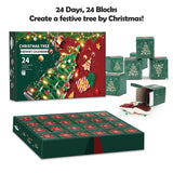 Advent Calendar 2024 Christmas Tree Building Toy Set with LED Light, Christmas Countdown Calendar Building Block 1100+PCS Set 24 Days Surprise Boxes Creative Gifts for Adults Teens Girls Ages 6+