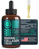 Liquid Marine Collagen Peptides Supplements - 1,000mg Hydrolyzed Collagen Marine with Hyaluronic Acid 10mg - Joint Hair Skin and Nails Vitamins - Natural Lemon Flavor, Liquid Collagen Elixir 2oz