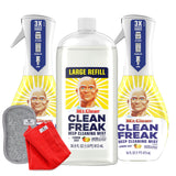 Bundle of Mr. Clean Freak Refill 30.9 oz and 2 Sprays 16 oz each All Purpose Cleaner Deep Cleaning Multisurface for Bathroom & Kitchen Cleaner, Lemon Scent, and Microfiber Cleaning Cloth and Scrubby