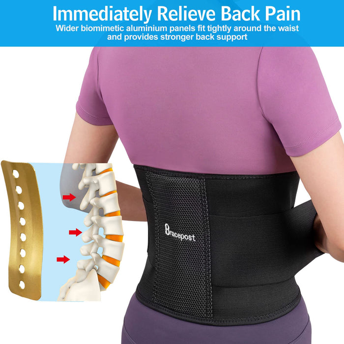 Bracepost Back Brace for Women & Men Lower Back Pain Relief with Biomimetic Widened Aluminum Plate, Breathable and Adjustable Lumbar Support Belt for Herniated Disc, Sciatica, Regular (Waist:37"-48")