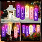 Mudder 5 Pcs Christmas Advent Pillar Candles LED Flameless Advent Candle Set Christmas Candles with Words Hope Peace Love Joy Christ Purple Pink White Pillar Candles for Church Wreath Rituals