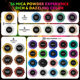 Mica Powder for Epoxy Resin - 𝟑𝟔 𝐂𝐨𝐥𝐨𝐫𝐬 Resin Color Pigment Powder, Cosmetic Grade Glitter Colorant Pearlescent Powder for Lip Gloss, Soap Making, Bath Bomb, Candle Dye, Slime