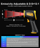 Infrared Thermometer Temperature Gun -58°F ~932°F, Digital Laser Thermometer Gun for Cooking, Pizza Oven, Grill & Engine, IR Thermometer Temp Gun with Adjustable Emissivity & Max-Min Measure