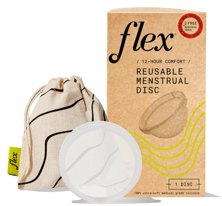 Flex Reusable Disc | Reusable Menstrual Disc | Tampon, Pad, and Cup Alternative | Capacity of 6 Super Tampons | Lasts for Years | includes Carrying Pouch & 2 Free Disposable Discs