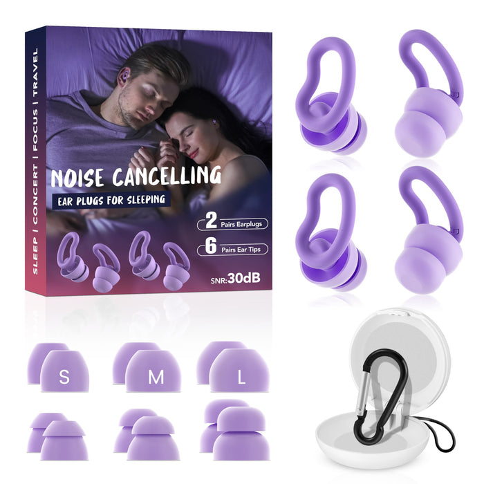 Noise Cancelling Ear Plugs for Sleeping - 2 Pairs Reusable Soft Silicone Noise Block Earplugs for Sound Proof, 30db Noise Reduction Earplug for Sleep, Snoring Blocking, Concert.