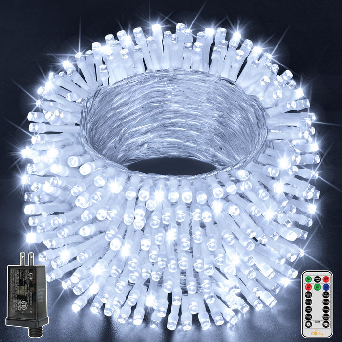 Ollny Christmas Lights Outdoor 400LED 131FT, Cool White Fairy Lights with Remote 3 Timer, Plug in 8 Modes String Lights for Bedroom Indoor Outside House Party Xmas Decorations