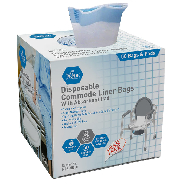 MED PRIDE Disposable [Pack of 50 Bags & Pads] Bedside Commode Liner Bags With Absorbent Pad - Bed Pan Liners With Wet-Lock Gel- Universal Fit Potty Chair Liners For Buckets & Camping Portable Toilets