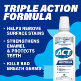 ACT Whitening + Anticavity Fluoride Mouthwash 16.9 fl. oz. with Zero Alcohol, Dye Free, Gentle Mint (Pack of 2)