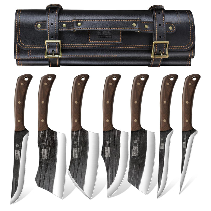 HOSHANHO Butcher Knife Set, Sharp Kitchen Knife Set & Roll Bag Gift for Men