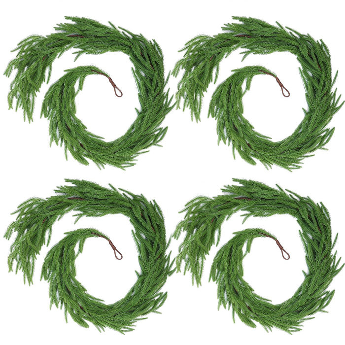 Hananona 4 Pcs Artificial Norfolk Pine Garlands, Real Touch Winter Pine Garland, Green Artificial Greenery Garland for Table, Mantle, Wall, Indoor, Outdoor Christmas Decorations (4, 6 FT)