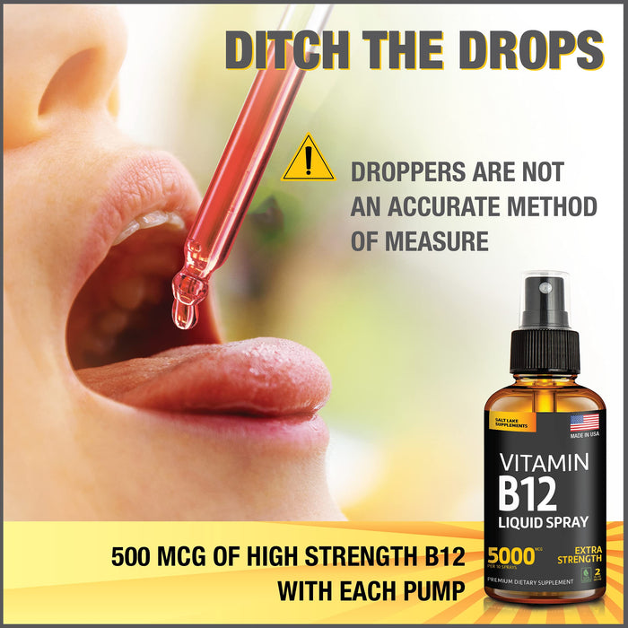 (2 Pack) - Liquid B12 Spray - Vitamin B12 Sublingual - Vegan B12 Vitamin Spray - Methylcobalamin Vitamin B12 Liquid Boosts Energy & Mood - Gluten-Free & Non-GMO - B 12 Drops Waste Money - Find Out Why