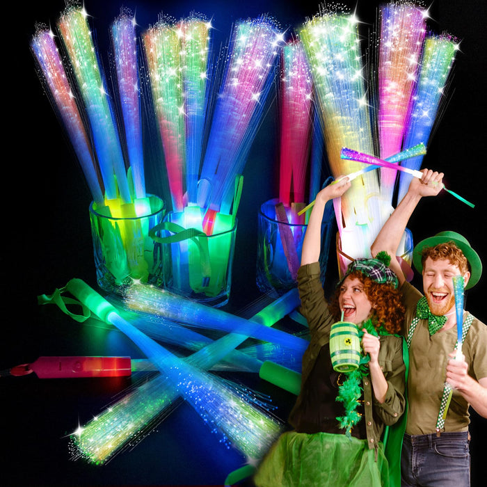 SHQDD 28 PCS Glow Fiber Wands Sticks, LED Light Wands, Halloween Glow in The Dark Party Supplies, Fiber Optic Wands, LED Flashing Sticks, Fiber Optic Light Wand Stick for July 4th Party, Wedding