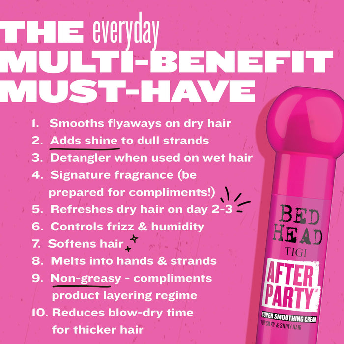 TIGI Bed Head After Party Super Smoothing Cream – Anti Frizz Hair Styling Product, Humidity Protection for Frizzy, Dull, or Coarse Hair, 3.38 fl oz