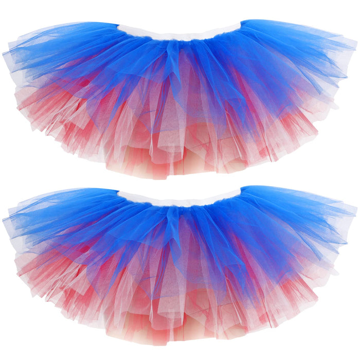 Zhanmai 2 Pack Tutu Skirt Women Adult Classic Elastic Skirt 5 Layered Tutu Christmas Tulle Skirt Short Lady 80's Dance Skirt (Red Blue White)