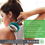 Gaiam Restore Cold Therapy Massage Roller - Easy-Glide Massage Ball Roller with Sure-Grip Handle - Muscle Massage Tool to Help with Sore Muscles, Neck, and Back Pain - Compact and Lightweight,Silver