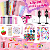 OCHIDO 600+Pcs Fashion Designer Kits for Girls 6 7 8 9 10 11 12 Years Old,DIY Arts & Crafts Girls Set with 4 Mannequins,Sewing Kit for Kids for Birthday Christmas Gift for Ages Girls 6-8, 8-12