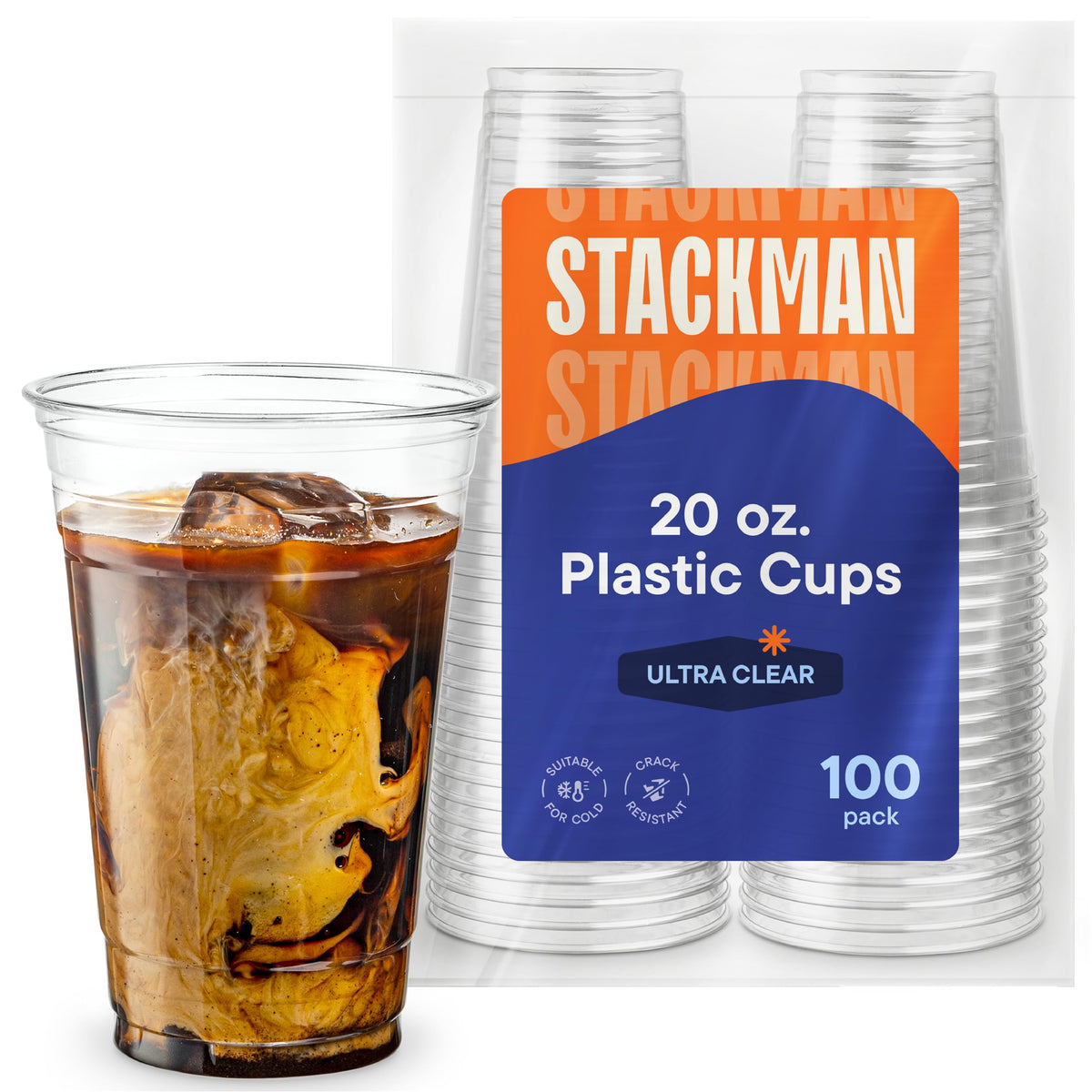 Stack Man [100 Pack - 20 oz.] Clear Disposable Plastic Cups PET Crysta