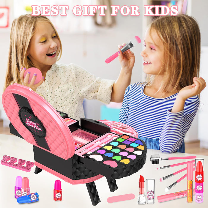 Kids Makeup Kit for Girl, 66 Pcs Washable Makeup Set for Little Girls, Real Cosmetic Set Pretend Play Makeup Toy Beauty Set Christmas & Birthday Gift Age 3 4 5 6 7 8 9+ Year Old Kids Toddler Toys