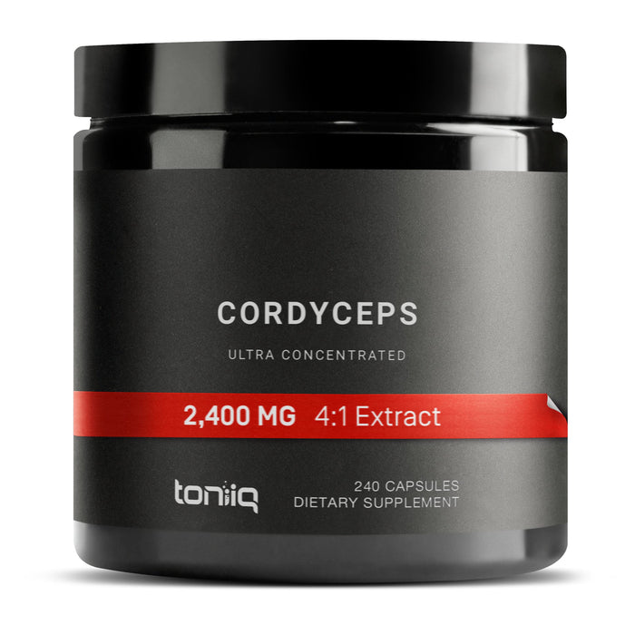 Toniiq 2400mg 4X Concentrate Cordyceps Mushroom Extract Capsules - 20% Cordycepic Acid - 40% Polysaccharides - Mycelium - CS-4 Strain - 240 Vegetarian Cordyceps Capsules - 600mg Servings