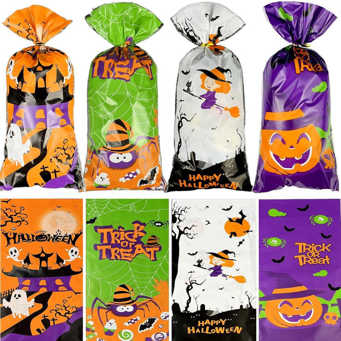 VOVEA Halloween Treat Bags, 100PCS Halloween Goodie Bags Candy Bags with Twist Ties, Trick or Treat Bags, Cute Halloween Cookies Gift Bags for Halloween Party Supplies Favors