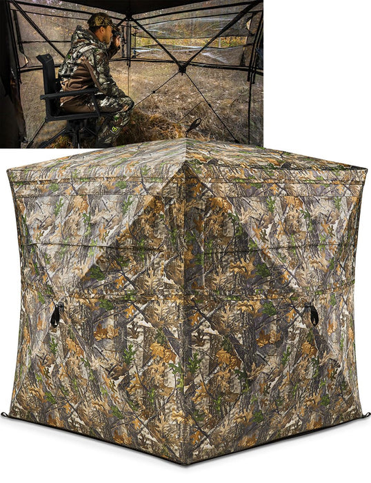 TIDEWE Hunting Blind See Through with Carrying Bag, 2-3 Person Pop Up Ground Blinds 270 Degree, Portable Resilient Hunting Tent for Deer & Turkey Hunting (Camouflage)