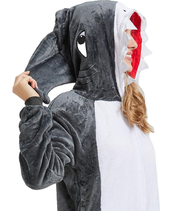 QUCH Adult Onesie Costume-Unisex Animal Onesies for Adults Halloween Costume, Halloween Onesie Adult Onesie Pajamas for Women Shark XL