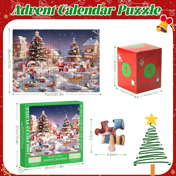 2024 Christmas Advent Calendar Puzzle 1008 Piece Christmas Countdown Calendar Jigsaw Puzzle, Holiday Santa Puzzle for Adults Kids, Gift for Boys and Girls (Lake)