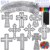 Winlyn 27 Sets Cross Suncatchers Ornaments Decorations DIY Window Paint Art Suncatchers Cross Craft Kits Cross Sun Catchers for Kids Sunday School VBS Christmas Easter Holiday Activities Party Favors