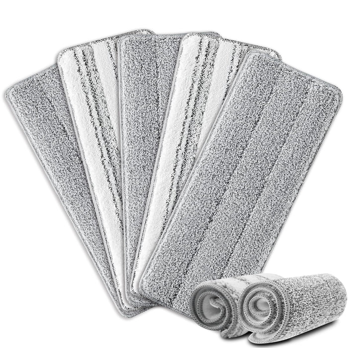 HiBaby Flat Mop Pads, 5 Pack 13" X 4.9" Flat Mop Microfiber Mop Head/Refill/Pad, Washable Squeeze Cleaning Mop Pads Replacement Heads - White and Grey…