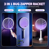 Swift Catch Electric Fly Swatter, Bug Zapper, Flies Killer, Rechargeable Mosquito Killer with Purple Mosquito Light, Base, Digital Display for Indoor Outdoor Home Office Backyard Patio Camping