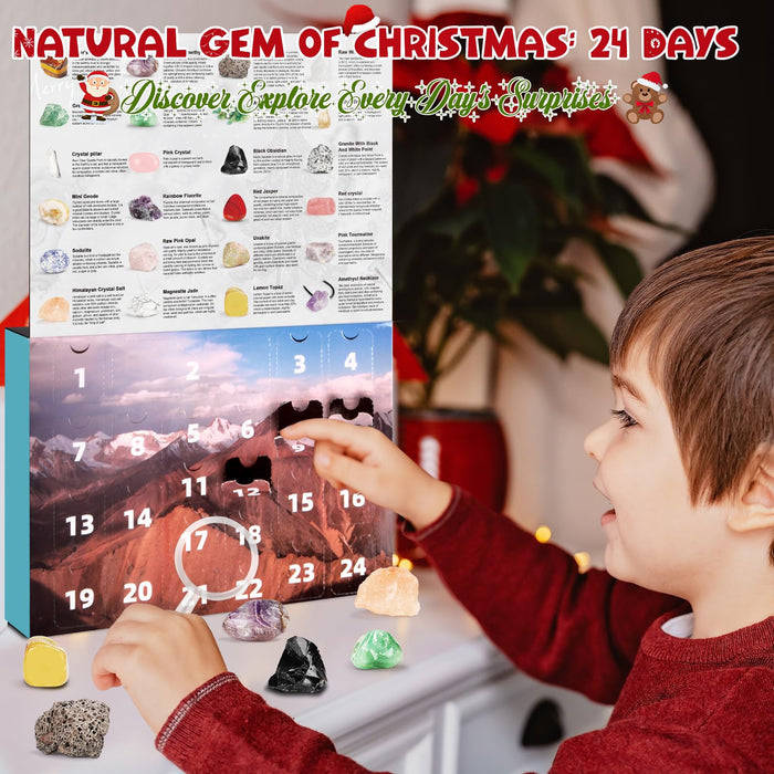 Advent Calendar 2023, 24 Days Christmas Countdown Calendar Rocks, Minerals, Gemstones & Crystal, Natural Mineral for Collection Learning, Scientific Gift for Kids, Adult, Geology Enthusiasts