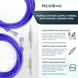 ResOne 2pk 50Ft Oxygen Supply Tubing - Swivel Connectors, Crush Resistant - 360 Degree Rotation, for Nasal Cannulas, Cannula Nasal Tubing, Oxygen Concentrator - Purple