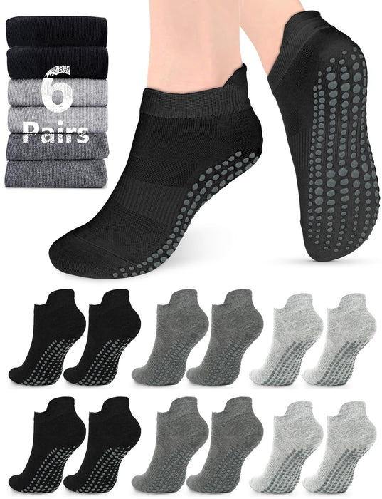 Pilates Grip Socks for Women Men Size 9-11 Yoga Socks Accessories Non Slip Grippy Socks Soccer Womens Hospital Barre Black Barefoot Socks Grippers Postpartum Essentials Non Skid Socks Elderly Gift 6GS