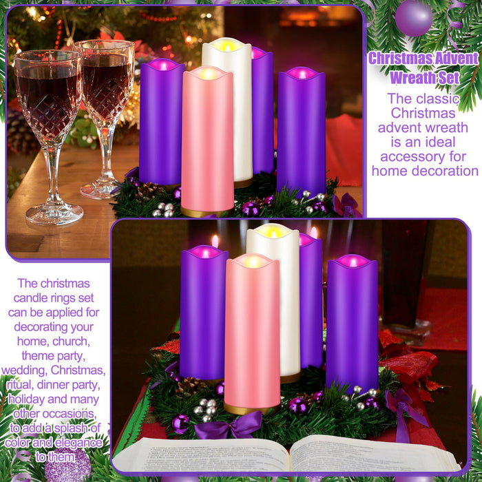 Tioncy 12 Inch Christmas Advent Wreath Candle Holder with 5 Candles Remote Control Purple Ribbon Christmas Wreath Advent Candle Holder Centerpiece Decoration with Berries(Trendy, 8 x 3 x 3 in)