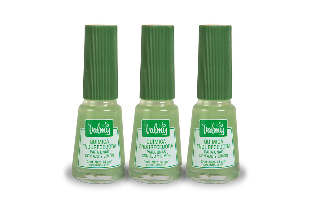 Valmy 2in1 Nail Hardener Garlic Nail Polish & Lemon Nail Whitener Base Coat Nail Polish- Garlic Treatment Nail Polish - Nail Whitener for Yellow Toenail - Endurecedor de Uñas, 0.47 Fl oz (Pack of 3)