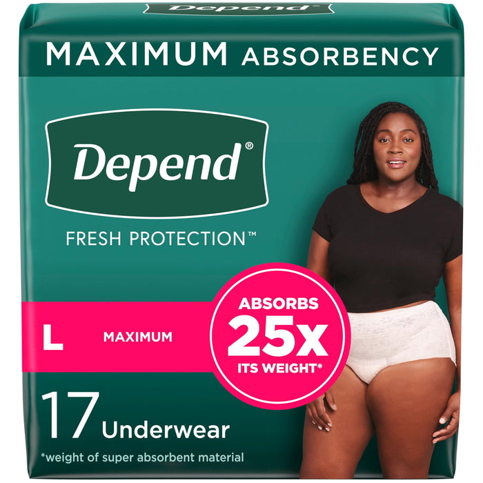 Depend Fresh Protection Adult Incontinence & Postpartum Bladder Leak Underwear for Women, Disposable, Maximum, Large, Blush, 17 Count, Packaging May Vary